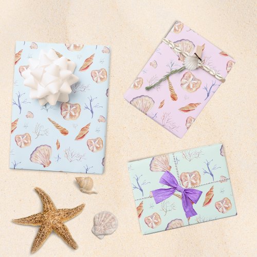 Watercolor Seashells And Coral Pattern Wrapping Paper Sheets