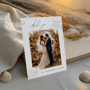Watercolor Seashells Beach Destination Wedding Thank You Card