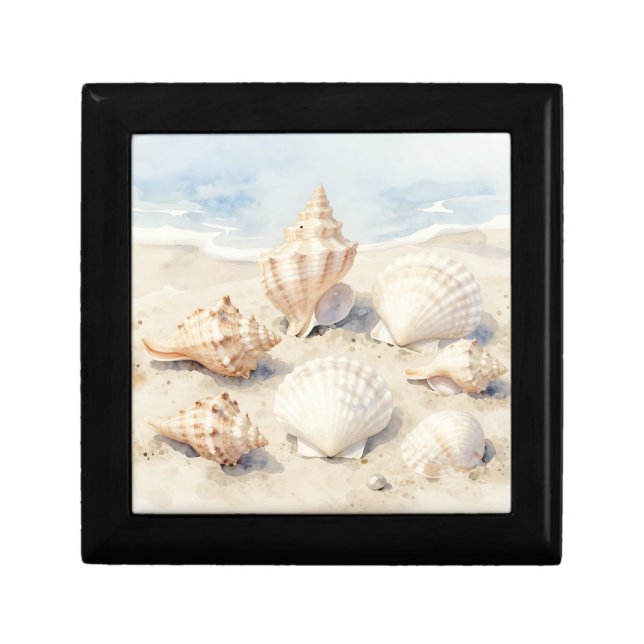 Watercolor Seashells Beach Scene Gift Box (Front)
