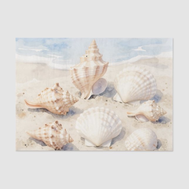 Watercolor Seashells Beach Scene Tissue Paper (Front)