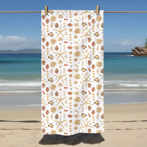 Watercolor Seashells Beach Towel