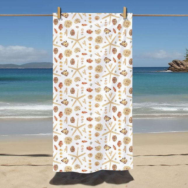 Watercolor Seashells Beach Towel (Watercolor seashells pattern beach towel.)