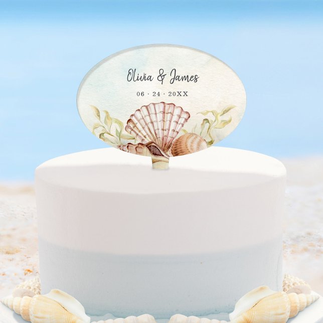 Watercolor Seashells Beach Wedding Cake Topper (Creator Uploaded)