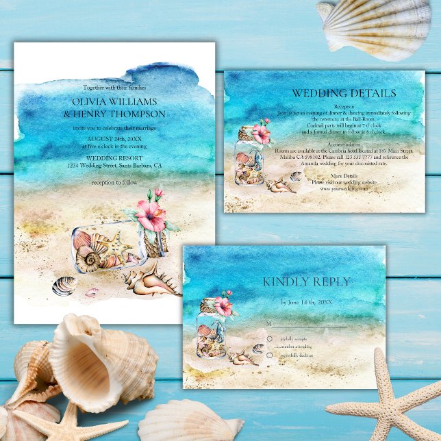 Watercolor Seashells Beach Wedding Details Enclosure Card (Creator Uploaded)