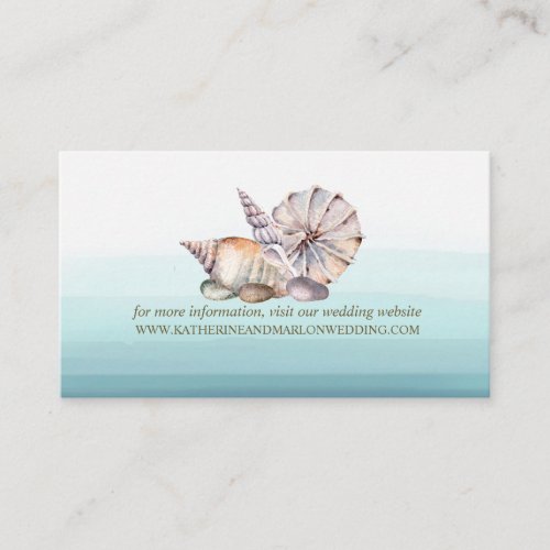 Watercolor Seashells Blue Ombre Wedding Website Enclosure Card