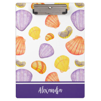 Watercolor Seashells Clipboard with Name