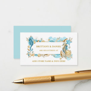 Watercolor Seashells Coral Wedding Registry Blue Enclosure Card