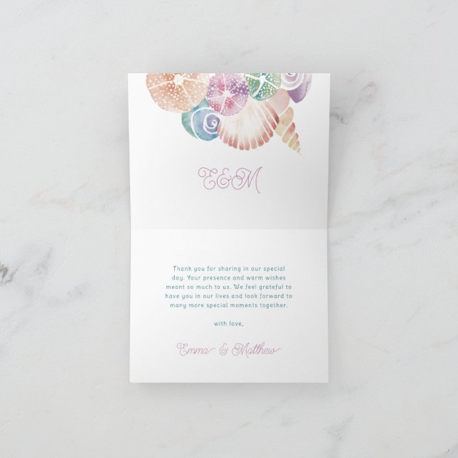 Watercolor Seashells Folded Photo Thank You Note Card (Inside)