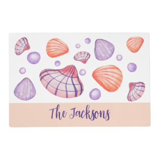 Watercolor Seashells Laminated Table Placemats