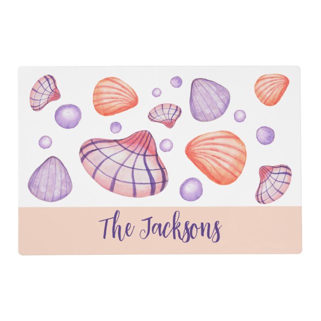 Watercolor Seashells Laminated Table Placemats (Front)