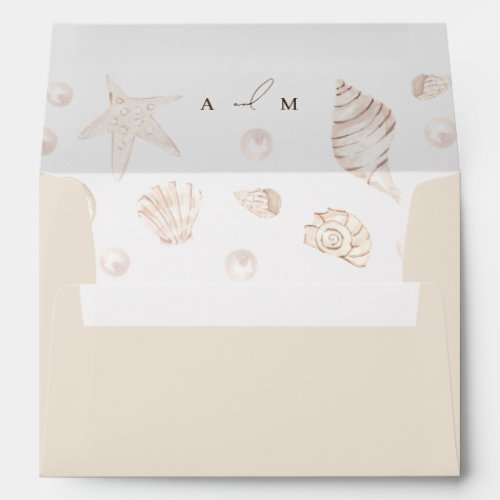 Watercolor Seashells Monogram Boho Coastal Wedding