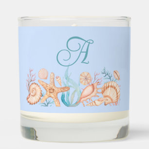 Watercolor Seashells Monogram Initial Coastal Cand Scented Candle