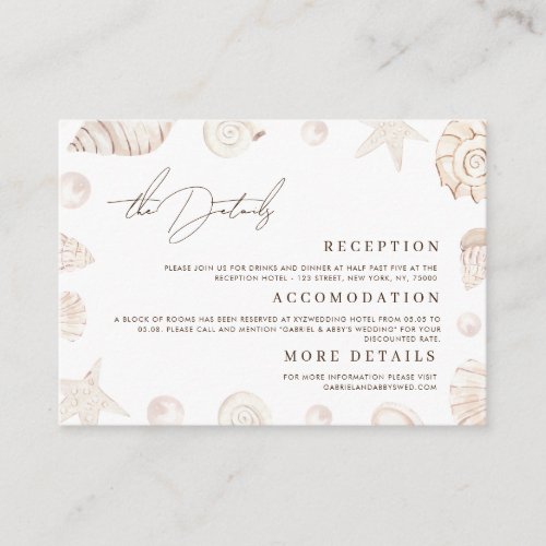 Watercolor Seashells Nautical Wedding Details