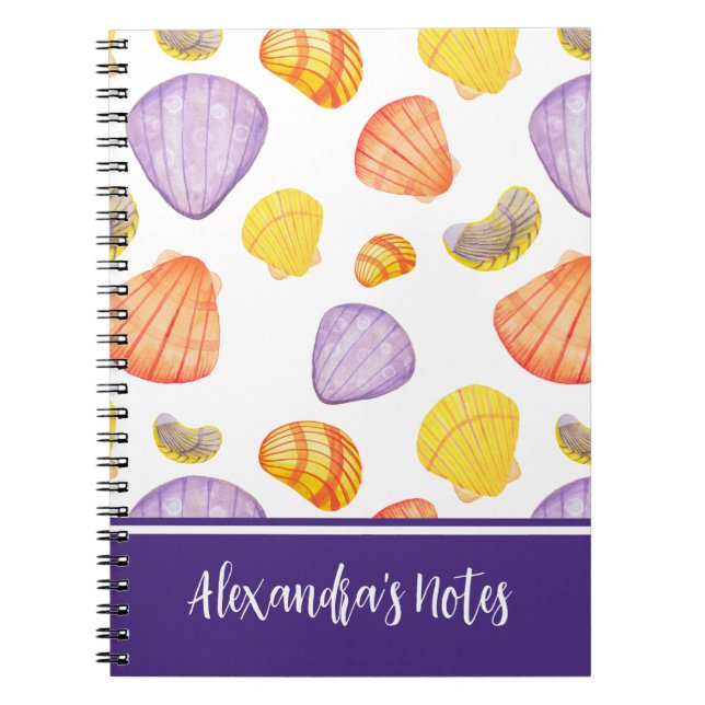 Watercolor Seashells Notebook with Name (Front)