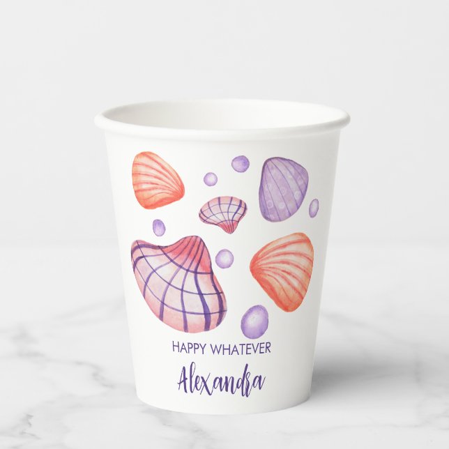 Watercolor Seashells Paper Cups (Front)