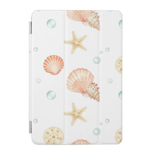 Watercolor Seashells Pearls Coastal Pattern iPad Mini Cover