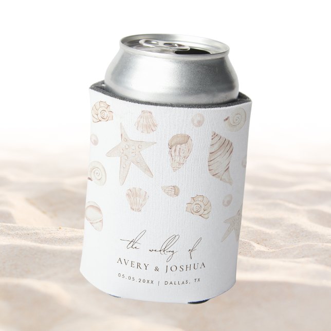 Watercolor Seashells Pearls Nautical Wedding Favor Can Cooler (Creator Uploaded)