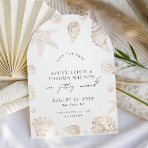 Watercolor Seashells & Pearls Nautical Wedding Save The Date
