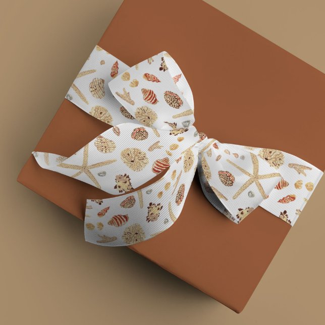 Watercolor Seashells Satin Ribbon (Watercolor seashells ribbon)