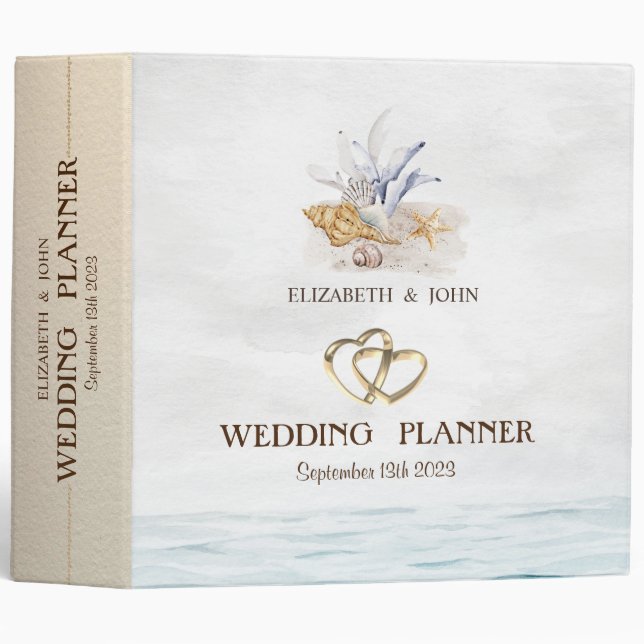 Watercolor Seashells,Sea  3 Ring Binder (Front/Spine)