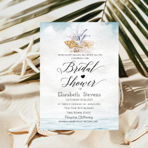 Watercolor Seashells,Sea Bridal Shower Invitation