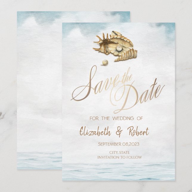 Watercolor Seashells,Sea Save The Date (Front/Back)
