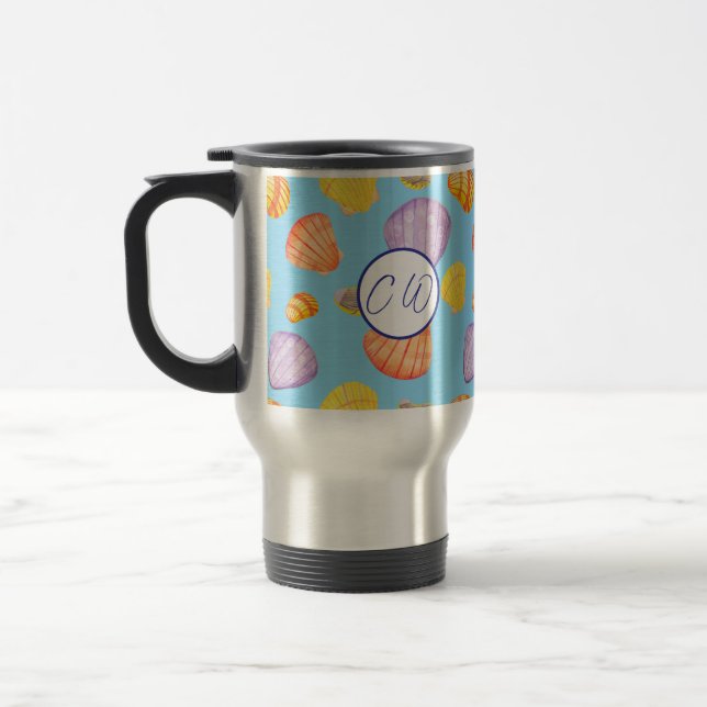 Watercolor Seashells Stainless Steel Travel Mug (Left)