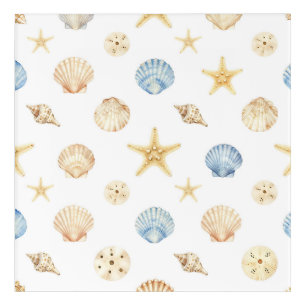 Watercolor Seashells Starfish Coastal Pattern Acrylic Print