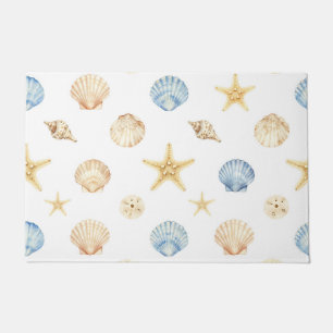 Watercolor Seashells Starfish Coastal Pattern Doormat