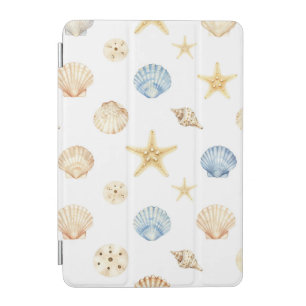 Watercolor Seashells Starfish Coastal Pattern iPad Mini Cover