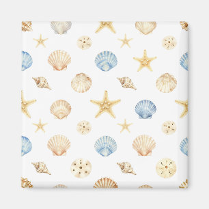 Watercolor Seashells Starfish Coastal Pattern Magnet