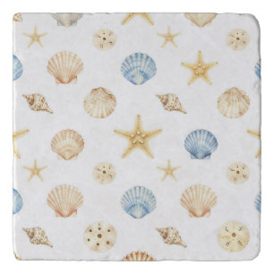 Watercolor Seashells Starfish Coastal Pattern Trivet
