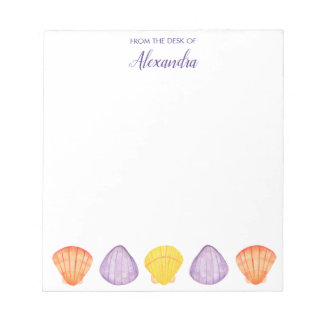 Watercolor Seashells with Name Notepad
