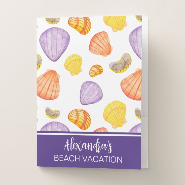 Watercolor Seashells with Name Pocket Folder (Front)