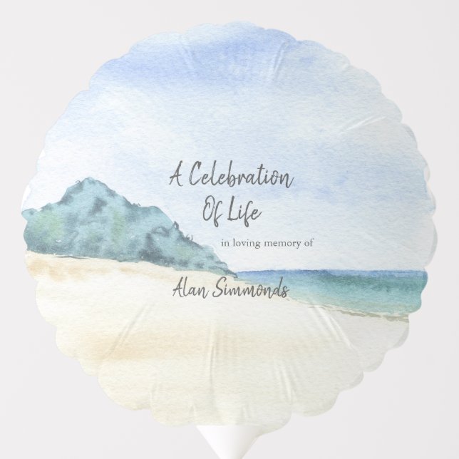 Watercolor Seashore and Beach Celebration Of Life Balloon (Front)