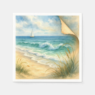 Watercolor Seashore and Sailboat Napkins
