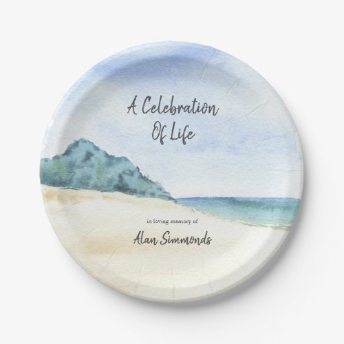 Watercolor Seashore Celebration Of Life Paper Plates