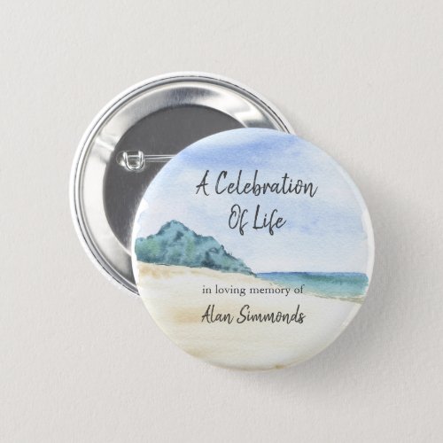 Watercolor Seaside Beach Celebration Of Life Button
