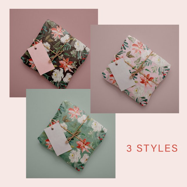 Watercolor seasonal floral Christmas elegant Wrapping Paper Sheets (Creator Uploaded)
