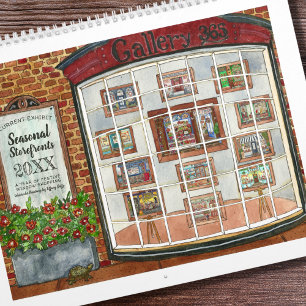 Watercolor Seasonal Storefronts Any Year 2027 Art Calendar