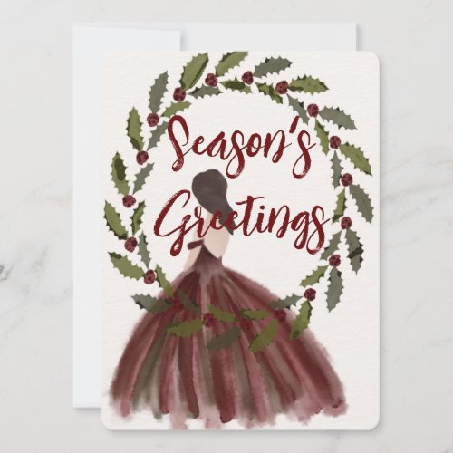 Watercolor Seasons Greetings Holiday Card