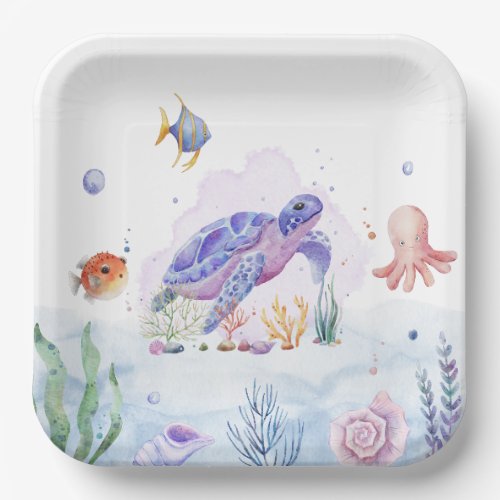 Watercolor Seatrurtle Sealife Paper Plates