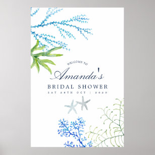 Watercolor Seaweed Beach Bridal Shower Welcome Poster