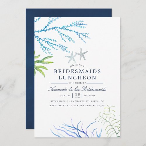 Watercolor Seaweed Beach Bridesmaids Luncheon Invitation