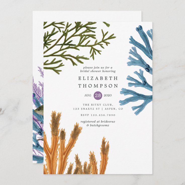 Watercolor Seaweed Beach Themed Bridal Shower Invitation Zazzle