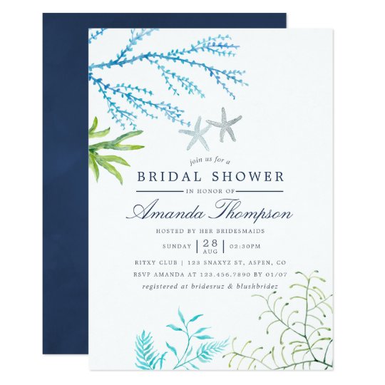 Watercolor Seaweed Beach Themed Bridal Shower Invitation Watercolor Seaweed Beach Themed Bridal Shower Invitation