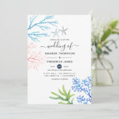 Watercolor Seaweed Beach Themed Wedding Invitation (Standing Front)