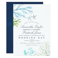 Watercolor Seaweed Beach Themed Wedding Invitation