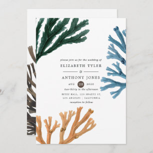 Watercolor Seaweed Beach Themed Wedding Invitation