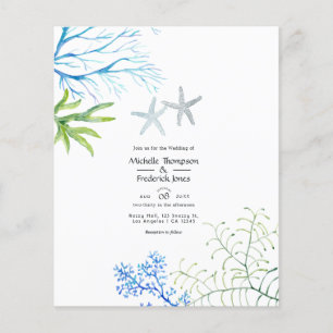 Watercolor Seaweed Beach Themed Wedding Invitation Flyer
